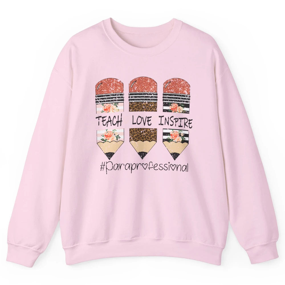 Retro Floral Leopard Teach Love Inspire Paraprofessional Unisex Crewneck Sweatshirt