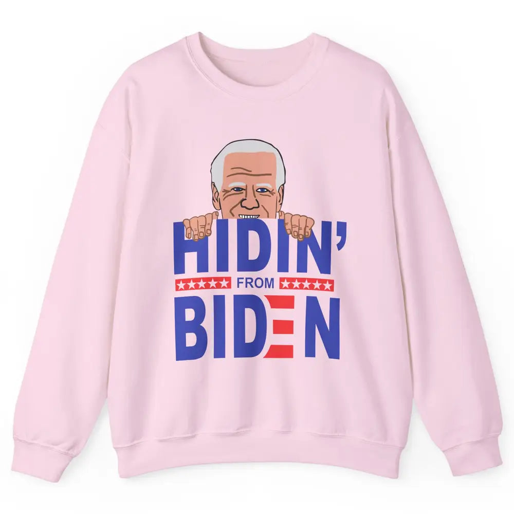 Retro Funny Joe Biden Hiding From Biden Anti Liberal US Flag Unisex Crewneck Sweatshirt