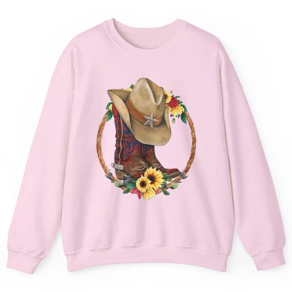 Retro Cowboy Boots Sunflower Let's Go Girls Western Cowgirls Unisex Crewneck Sweatshirt