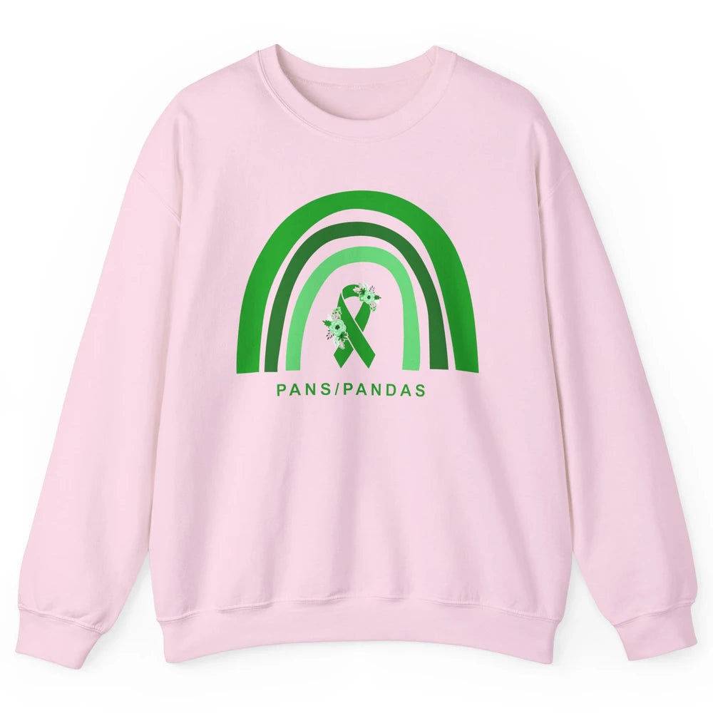 PANS/PANDAS Awareness Floral Green Ribbon Rainbow Pans Unisex Crewneck Sweatshirt