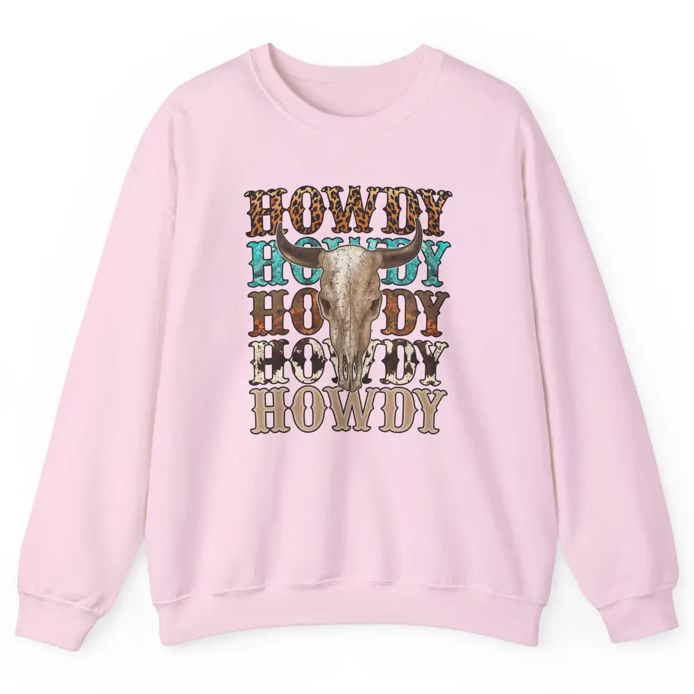 Retro Howdy Bull Skull Rodeo Vintage Western Country Leopard Unisex Crewneck Sweatshirt