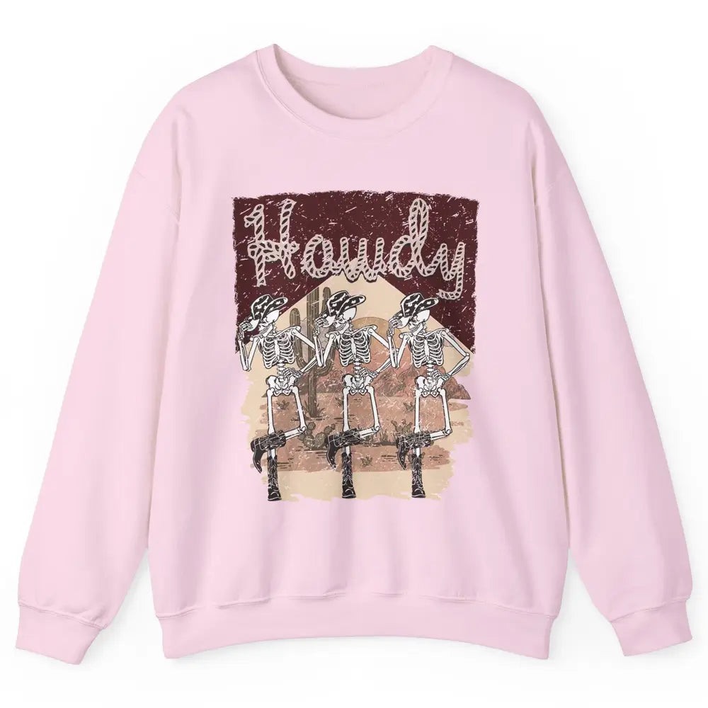 Retro Desert Cowboy Skeleton Dancing Howdy Western Halloween Unisex Crewneck Sweatshirt