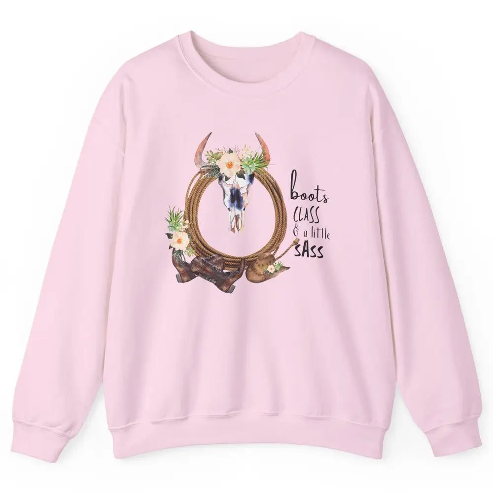 Retro Cowgirl Boots And Hat Boots Class A Little Sass Cowboy Unisex Crewneck Sweatshirt