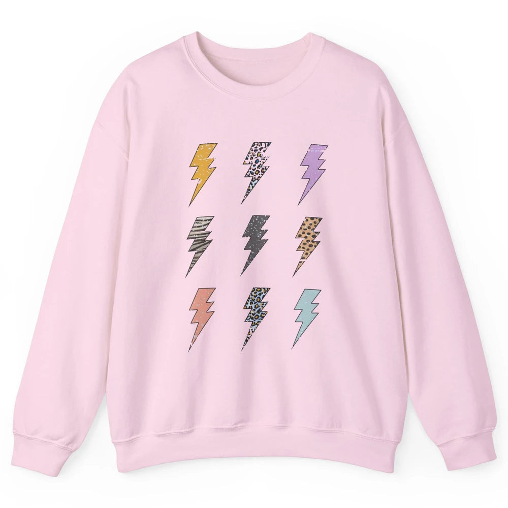 Preppy Lightning Bolt Colorful Leopard Cheetah Western Retro Unisex Crewneck Sweatshirt