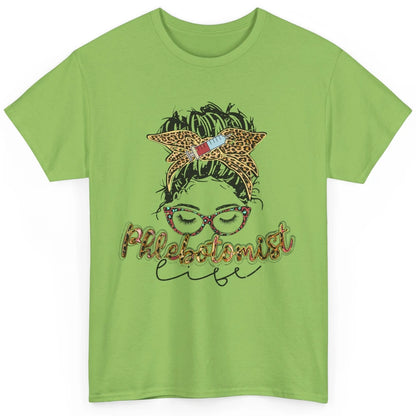 Retro Leopard Phlebotomist Life Messy Bun Mom Phlebotomy Classic Unisex T-Shirt