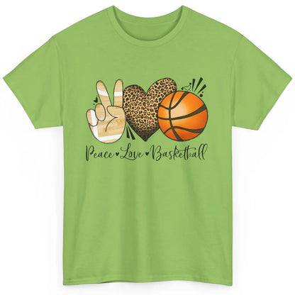 Peace Love Basketball Leopard Heart Basketball Lovers Gift Classic Unisex T-Shirt