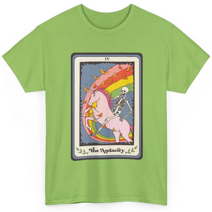 Retro Skeleton Rides Unicorn The Audacity Tarot Card Rainbow Classic Unisex T-Shirt