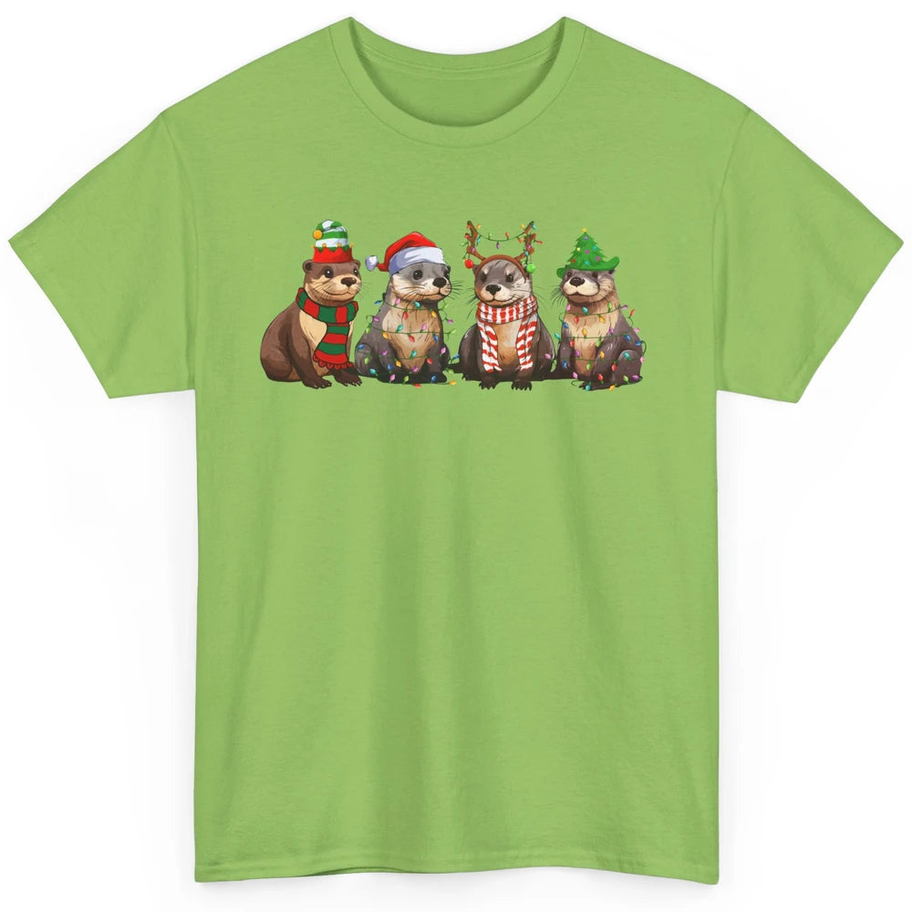 Otters Christmas Lights Sea Animal Christmas Otter Lovers Classic Unisex T-Shirt