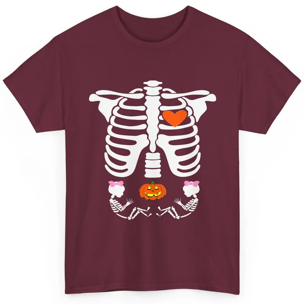 Pregnant Halloween Skeleton Baby Twins Witch Pumpkin Costume Classic Unisex T-Shirt
