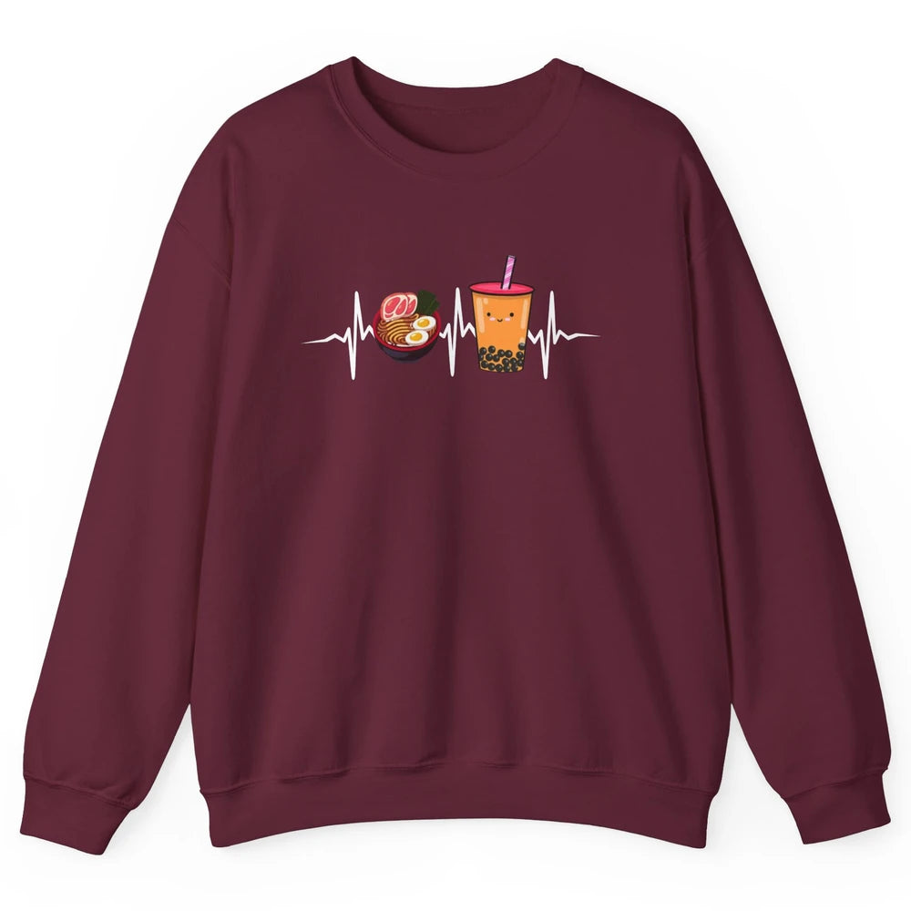 Ramen And Bubble Tea Lovers Heartbeat Japanese Food Kawaii Unisex Crewneck Sweatshirt