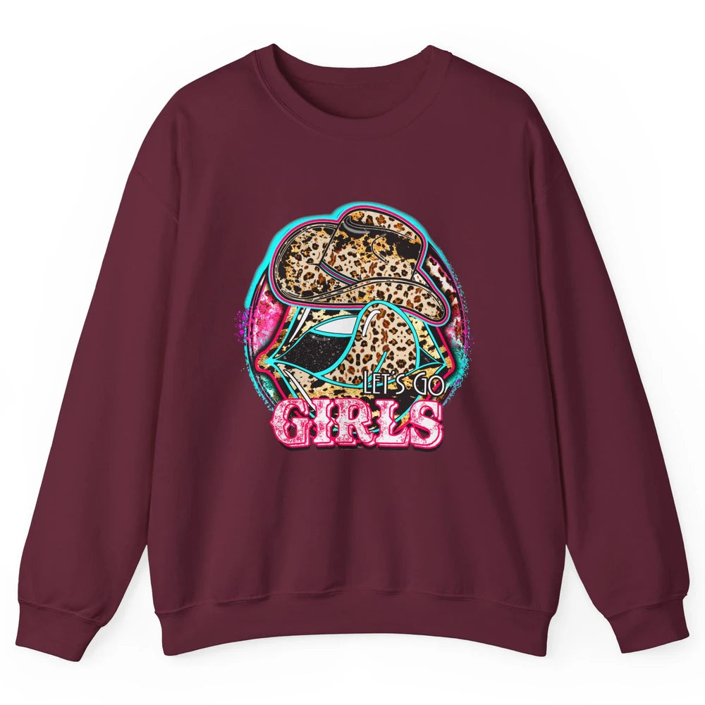 Retro Leopard Cowboy Boots Let's Go Girls Western Cowgirls Unisex Crewneck Sweatshirt