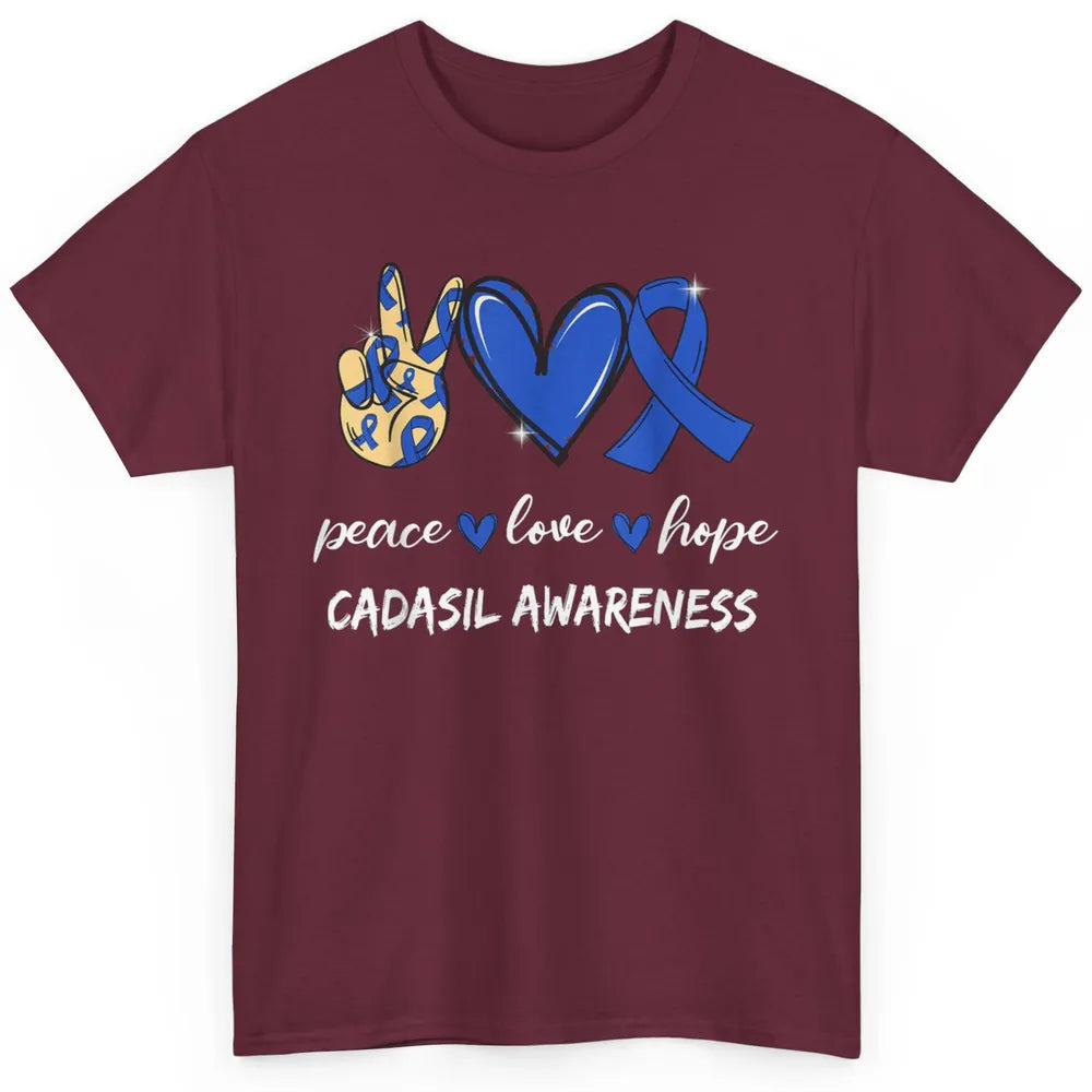 Peace Love Hope Heart Love Cadasil Awareness Blue Ribbon Classic Unisex T-Shirt