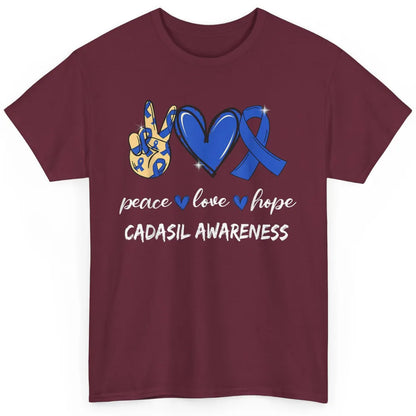 Peace Love Hope Heart Love Cadasil Awareness Blue Ribbon Classic Unisex T-Shirt