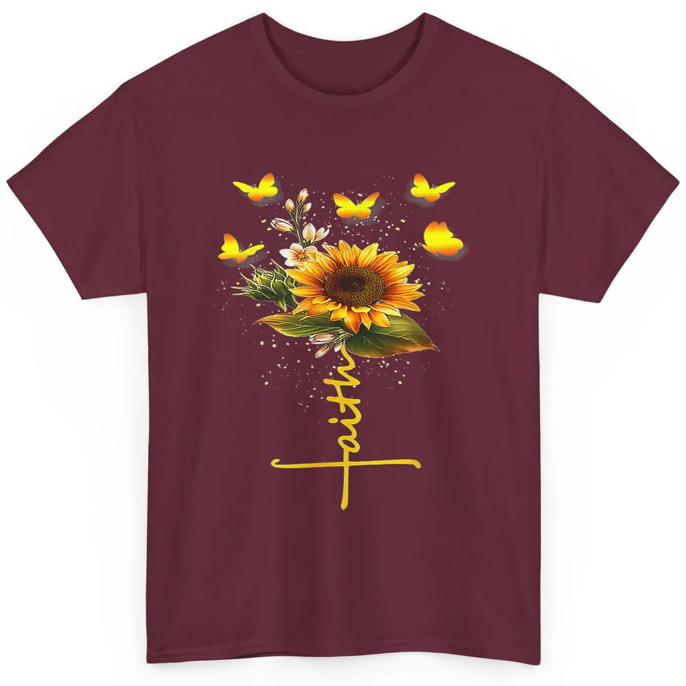 Vintage Faith Cross Sunflower Butterfly Christian Jesus God Classic Unisex T-Shirt