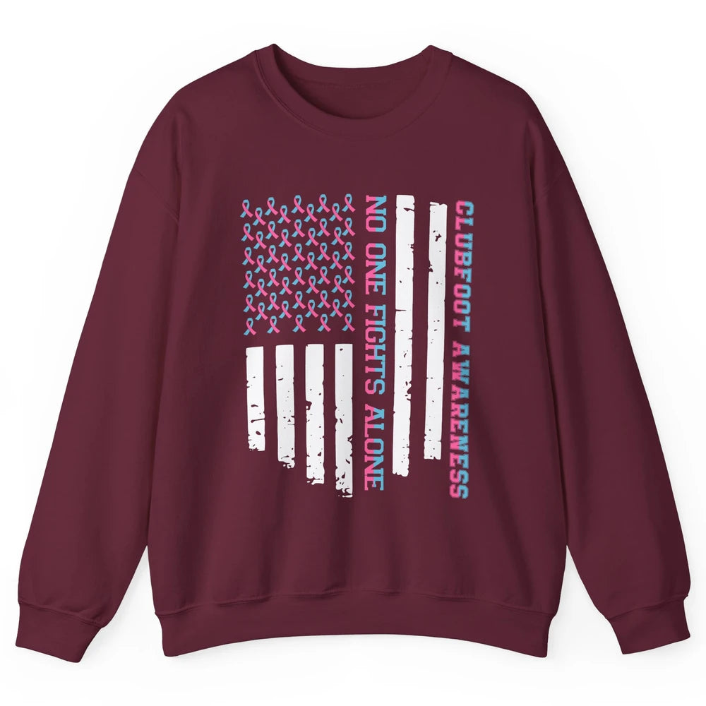 Retro Clubfoot Awareness Ribbon No One Fight Alone US Flag Unisex Crewneck Sweatshirt