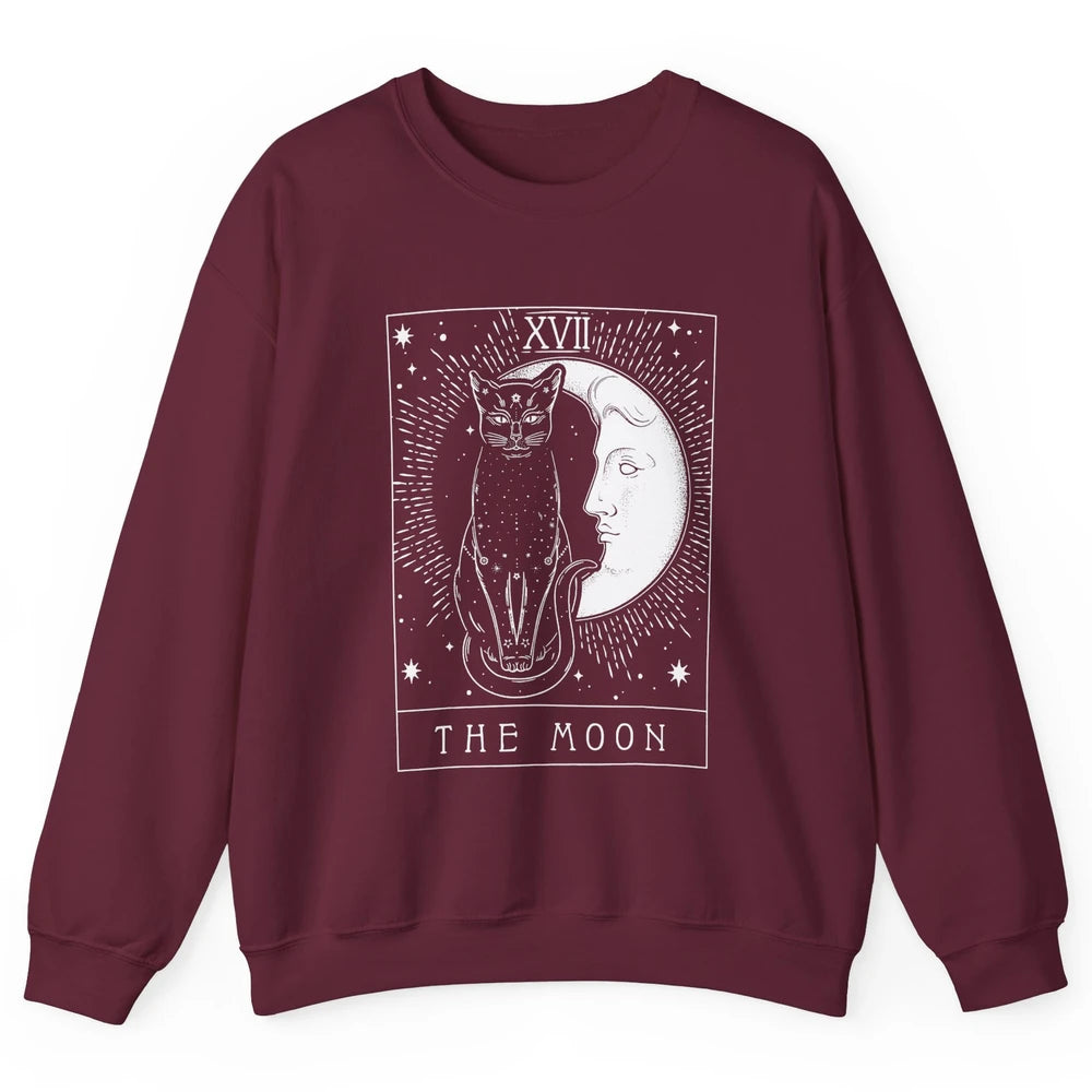 Retro Halloween Gothic Cat The Moon Tarot Card Witchcraft Unisex Crewneck Sweatshirt