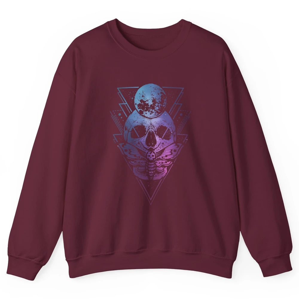 Moon Skull Wicca Crescent Lunar Moth Skeleton Halloween Goth Unisex Crewneck Sweatshirt