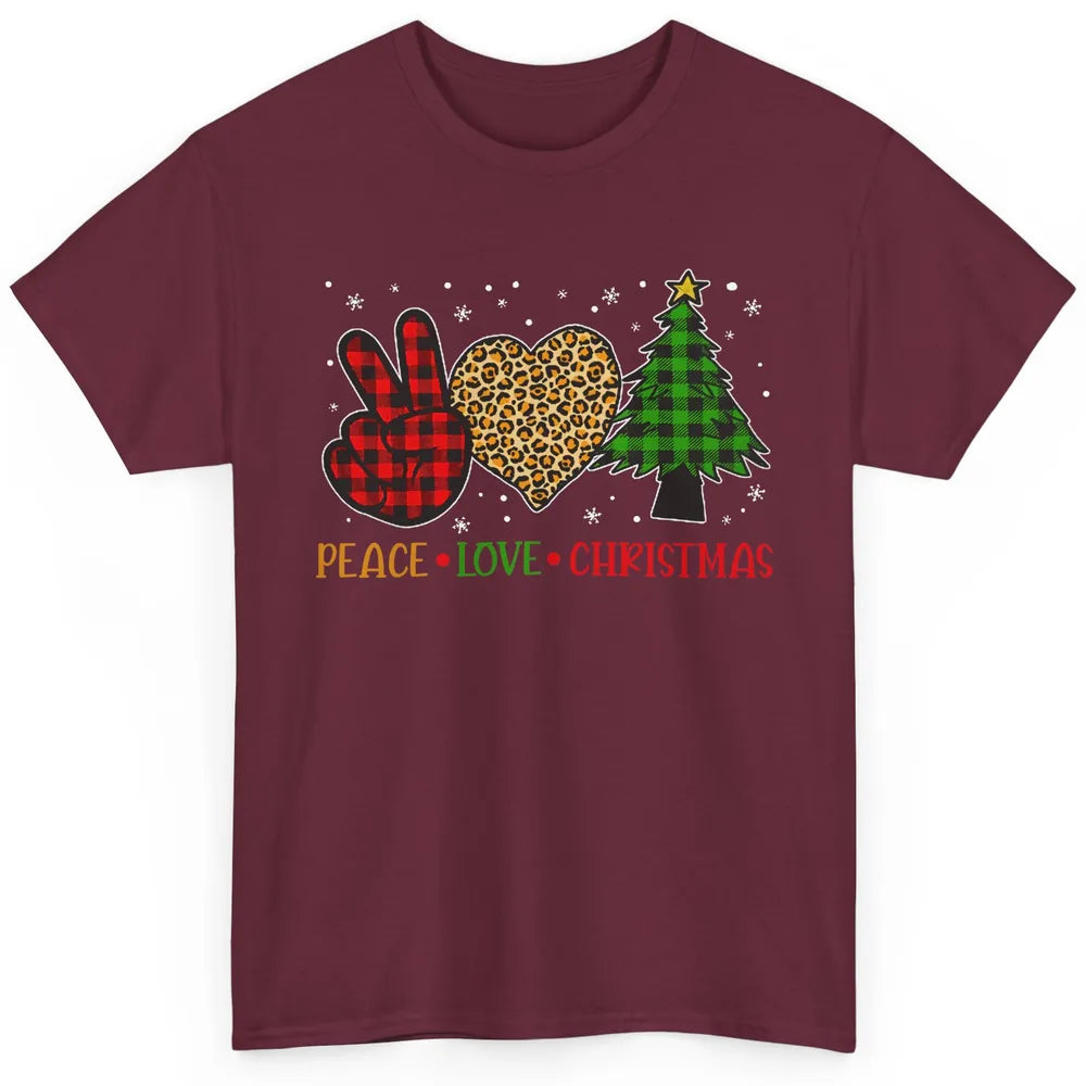Peace Love Christmas Cute Christmas Heart Plaid Xmas Gift Classic Unisex T-Shirt