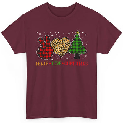 Peace Love Christmas Cute Christmas Heart Plaid Xmas Gift Classic Unisex T-Shirt