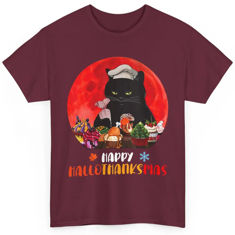 Black Cat Happy Hallothanksmas Baker Cat Halloween Christmas Classic Unisex T-Shirt