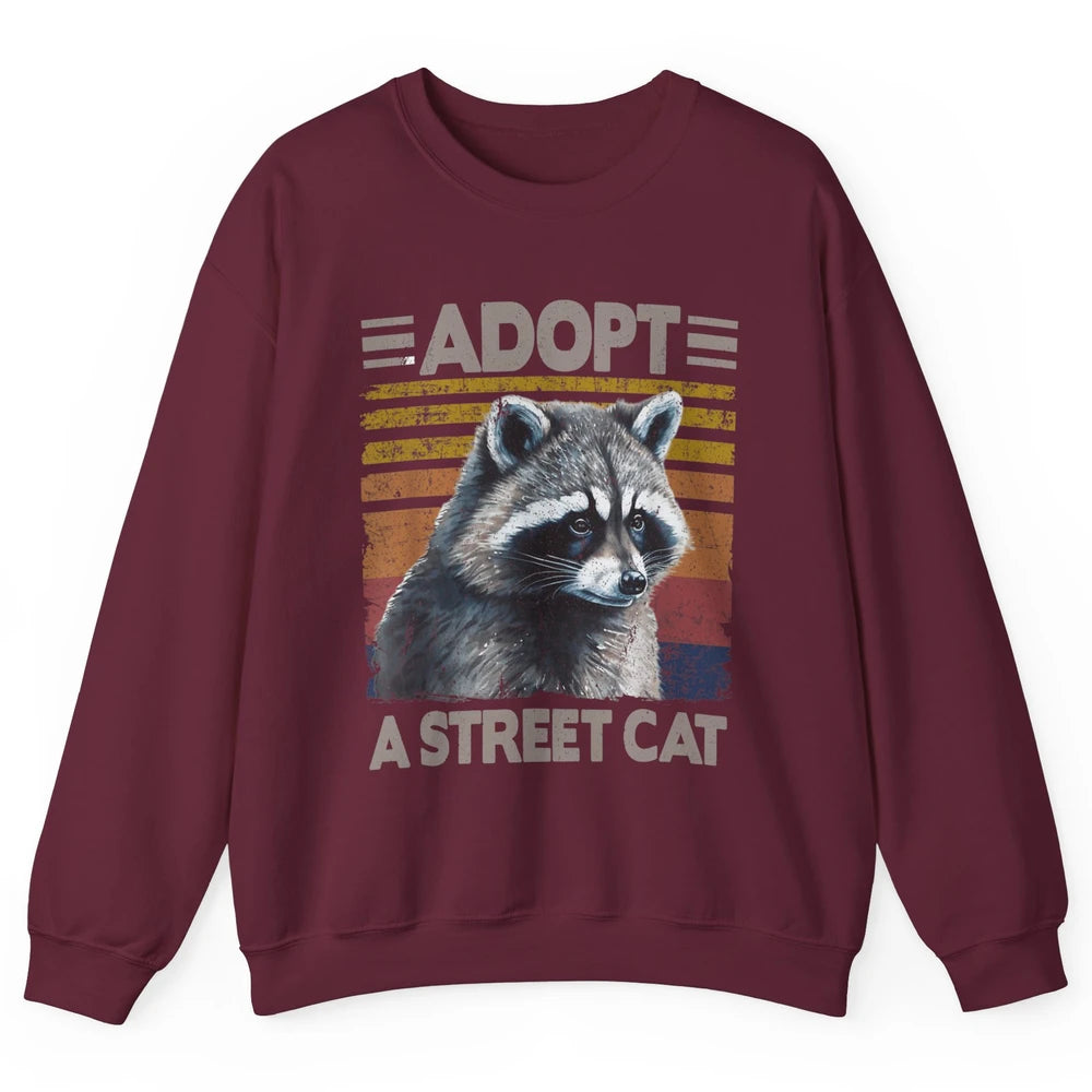 Retro Adopt A Street Cat Raccoon Watercolor Possum Adoption Unisex Crewneck Sweatshirt