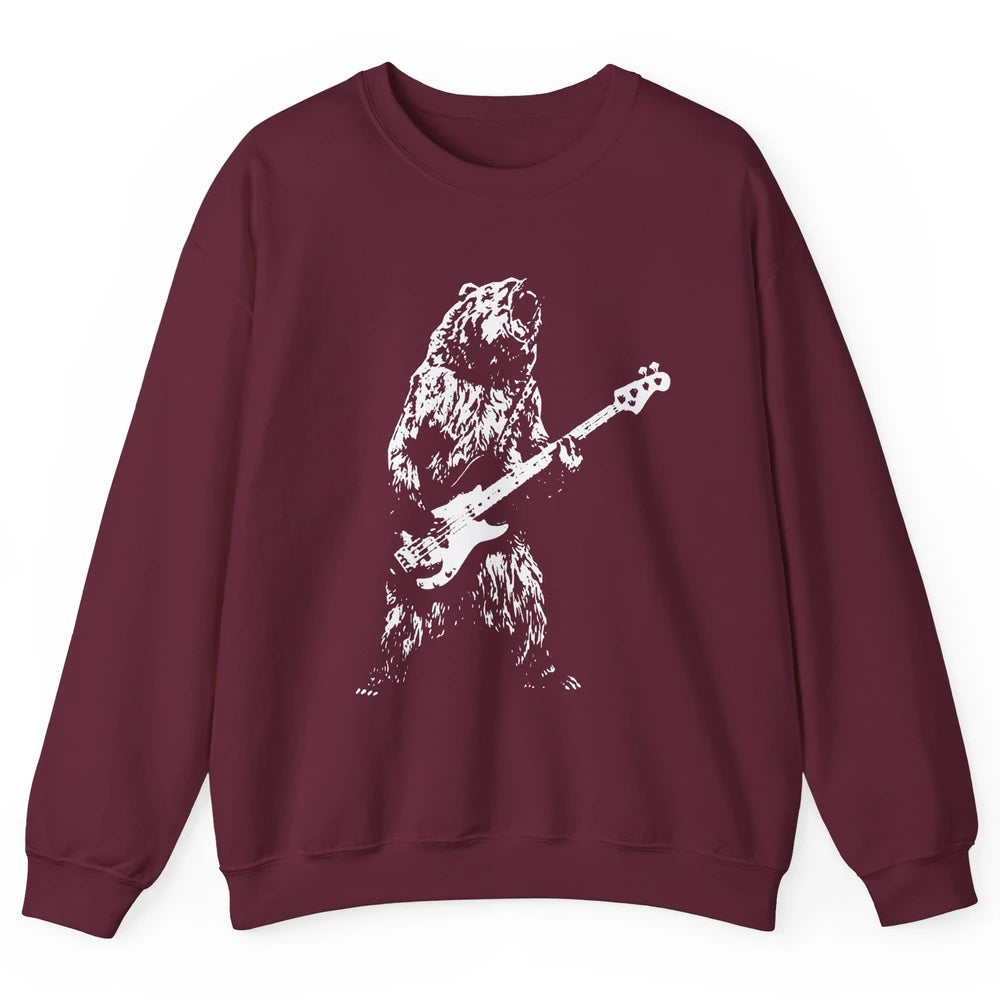 Retro Bear Playing Bass Guitar Bear Guitarist Music Lovers Unisex Crewneck Sweatshirt