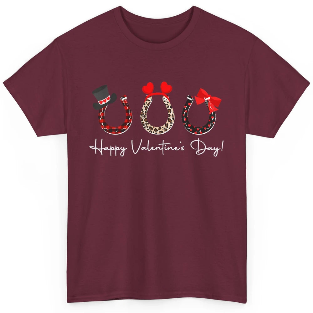 Leopard Red Plaid Heart Love Horseshoes Horse Lover Happy Valentine's Day Classic Unisex T-Shirt