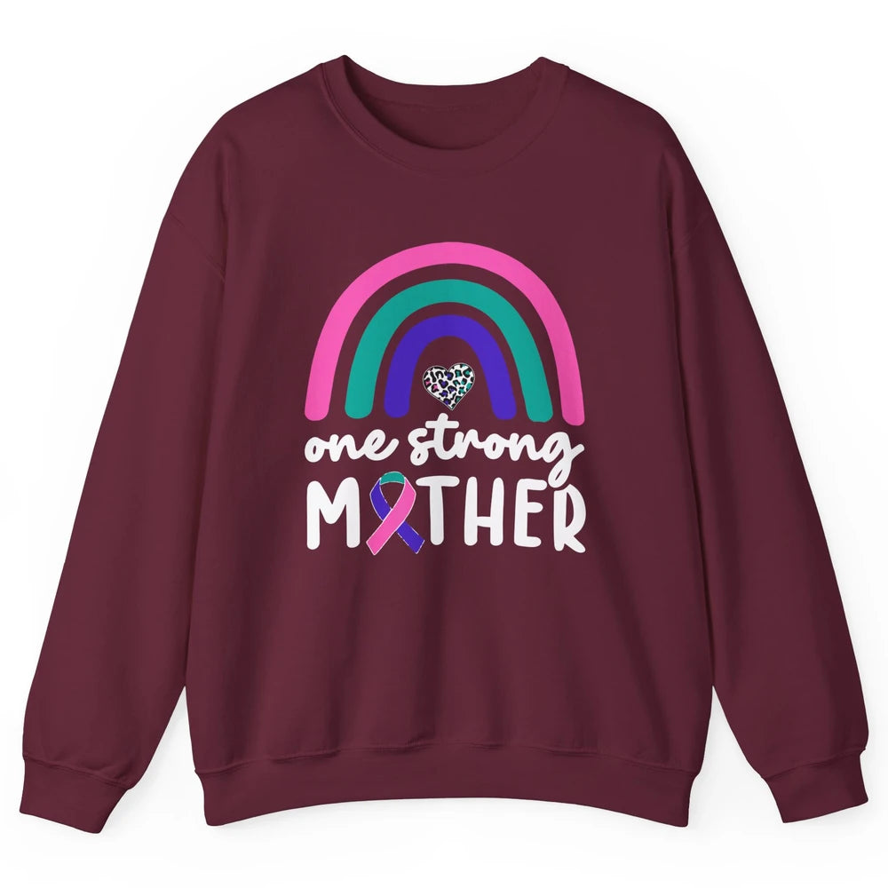 One Strong Mother Teal Rainbow Warrior Thyroid Cancer Month Unisex Crewneck Sweatshirt