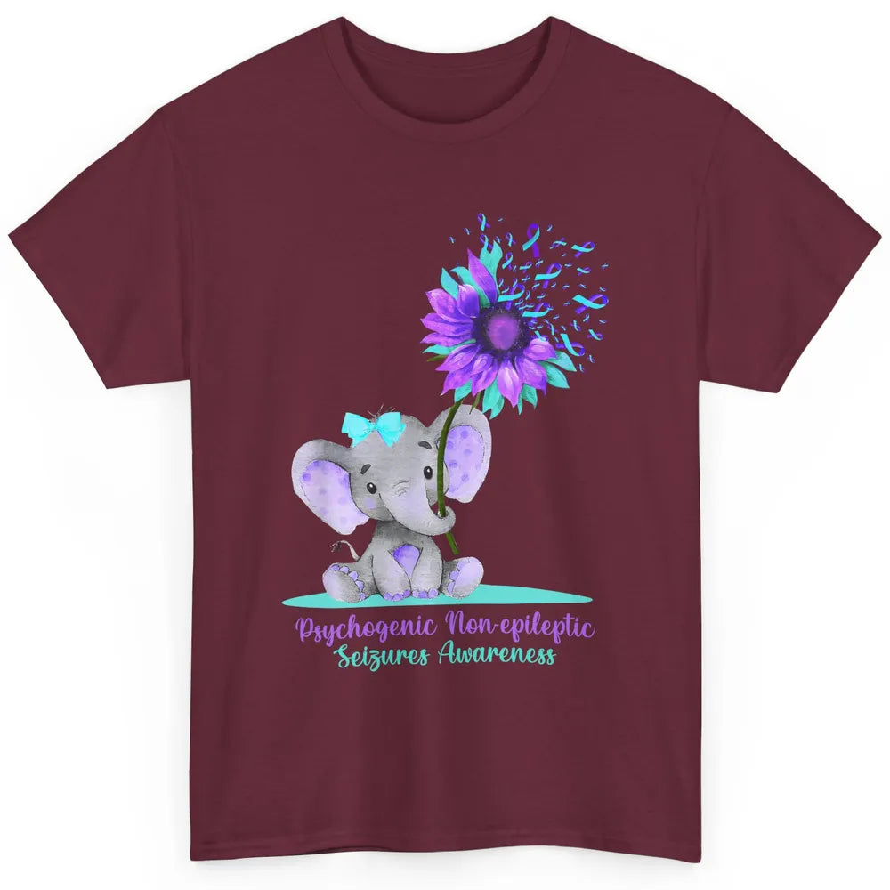 PNES Awareness Purple Teal Ribbon Sunflower Baby Elephant Classic Unisex T-Shirt