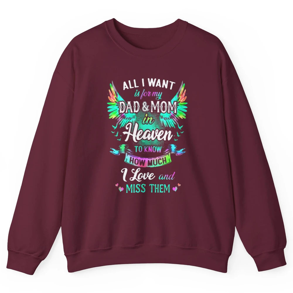 My Mom And Dad In Heaven Angel Wings Mother Memories Forever Unisex Crewneck Sweatshirt