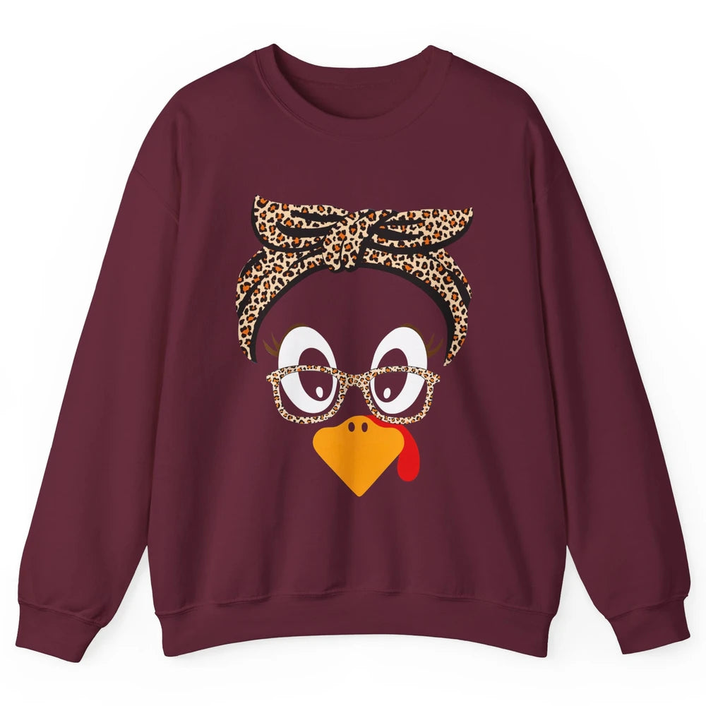 Cute Turkey Mom Leopard Glasses Thanksgiving Fall Turkey Day Unisex Crewneck Sweatshirt