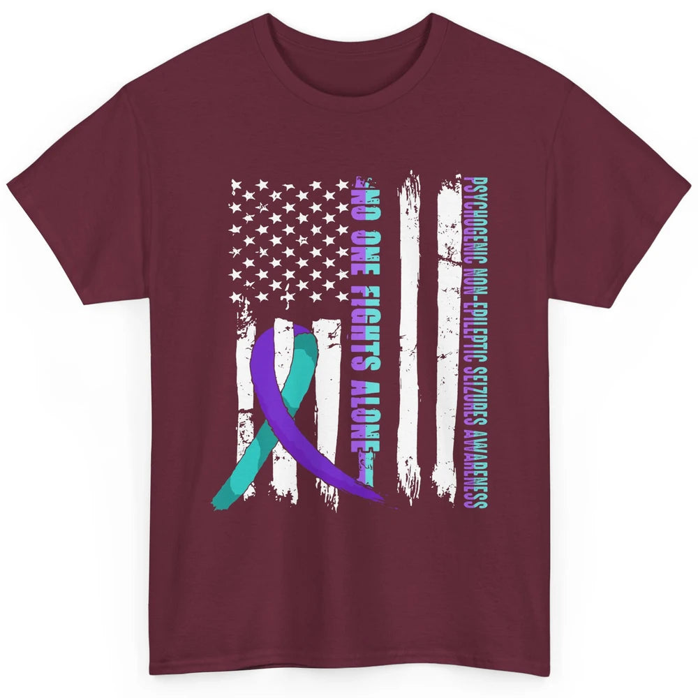 PNES Awareness Purple Teal Ribbon No One Fight Alone US Flag Classic Unisex T-Shirt