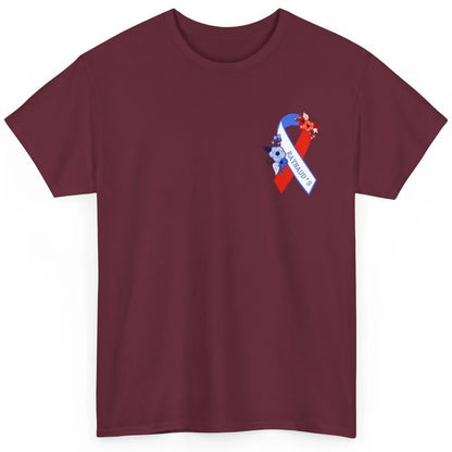 Raynaud's Syndrome Awareness Support Floral Red Blue Ribbon Classic Unisex T-Shirt