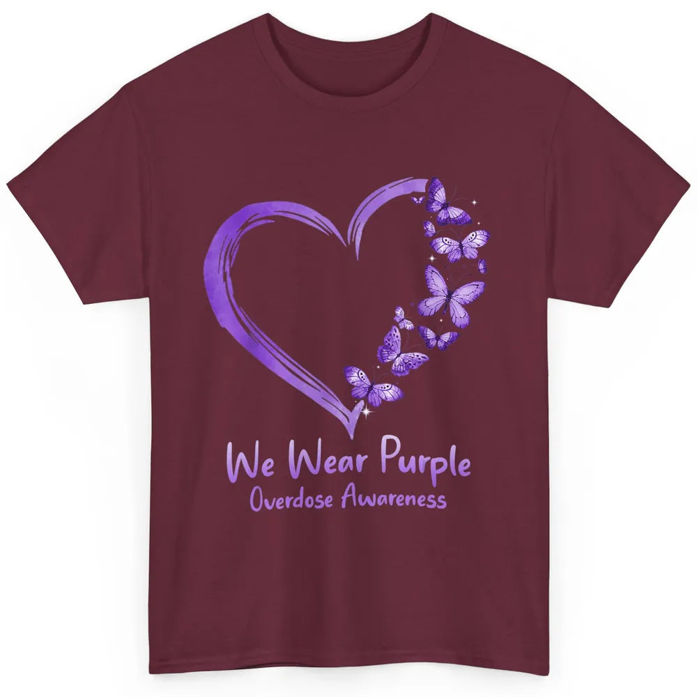 Overdose Awareness Month Love Purple Butterfly Heart Warrior Classic Unisex T-Shirt