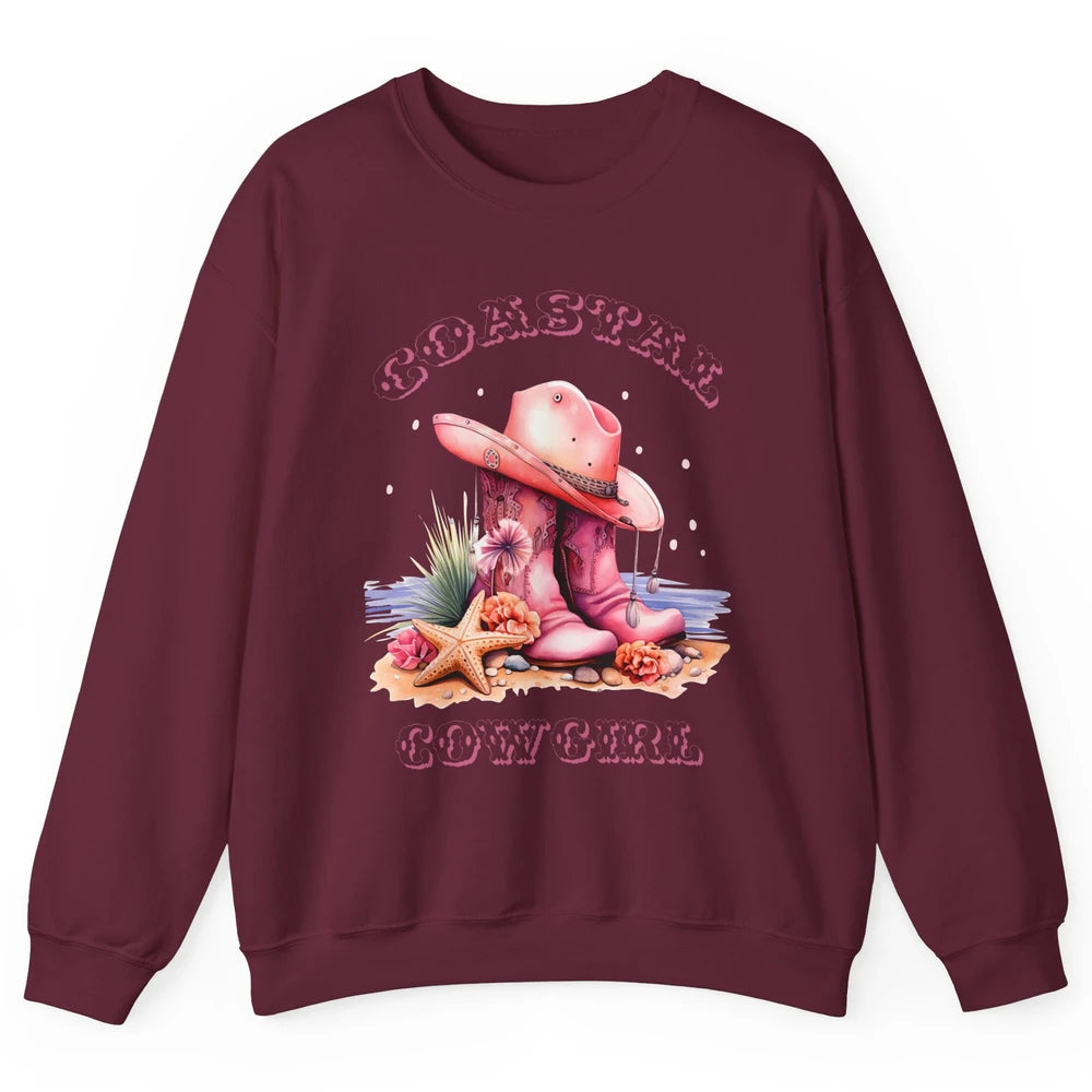 Retro Cowgirl Boots Coastal Cowgirl Western Country Beach Unisex Crewneck Sweatshirt