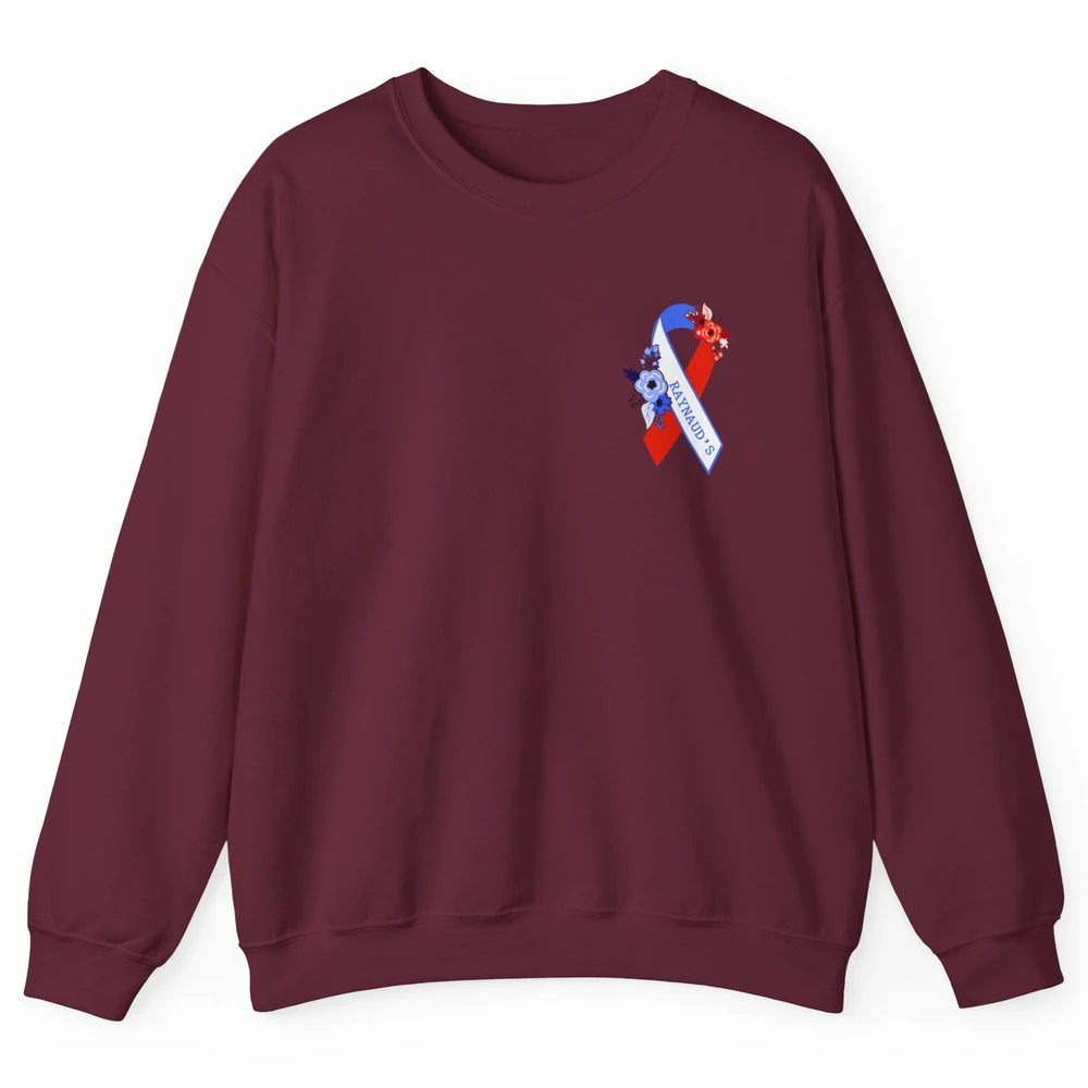 Raynaud's Syndrome Awareness Support Floral Red Blue Ribbon Unisex Crewneck Sweatshirt