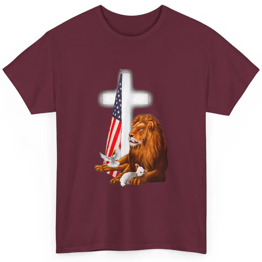 Patriotic Christian Lamb Bible Verse Lion Cross Religious Classic Unisex T-Shirt