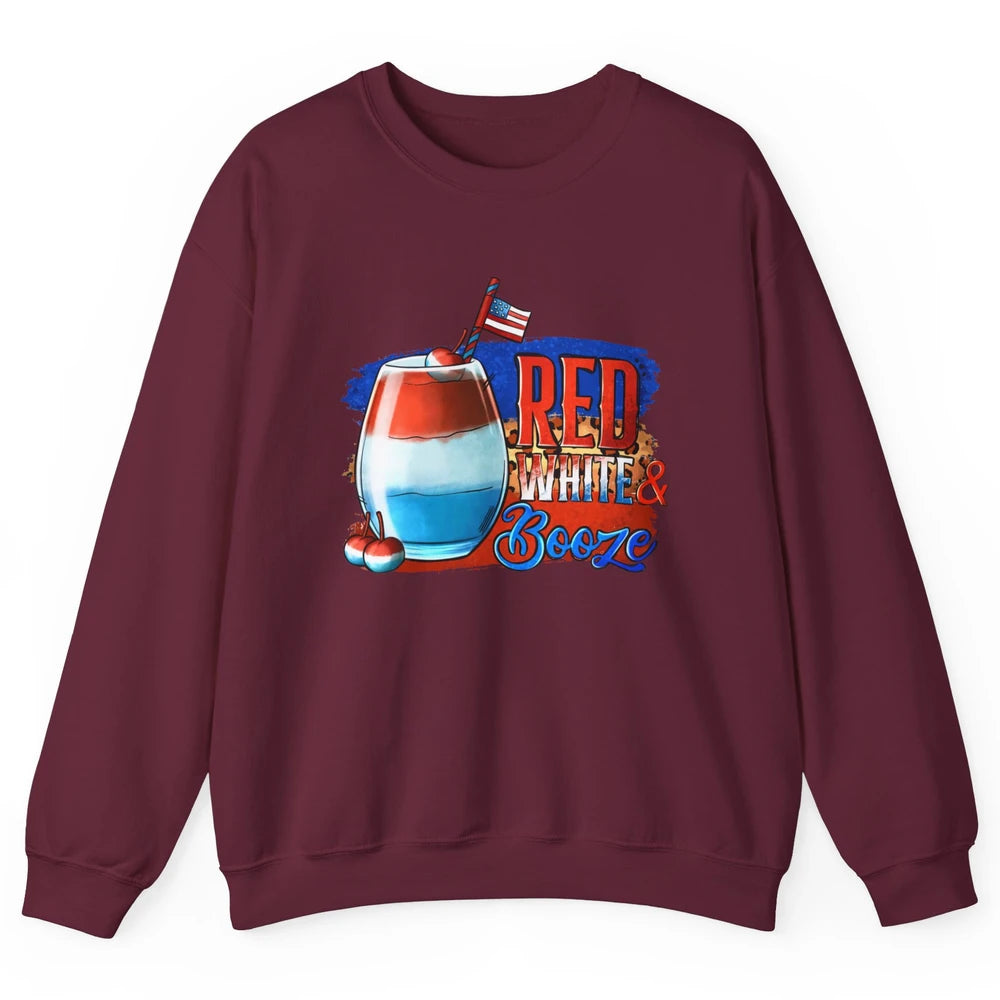 Red White & Booze Leopard US Flag 4th of July American Booze Unisex Crewneck Sweatshirt
