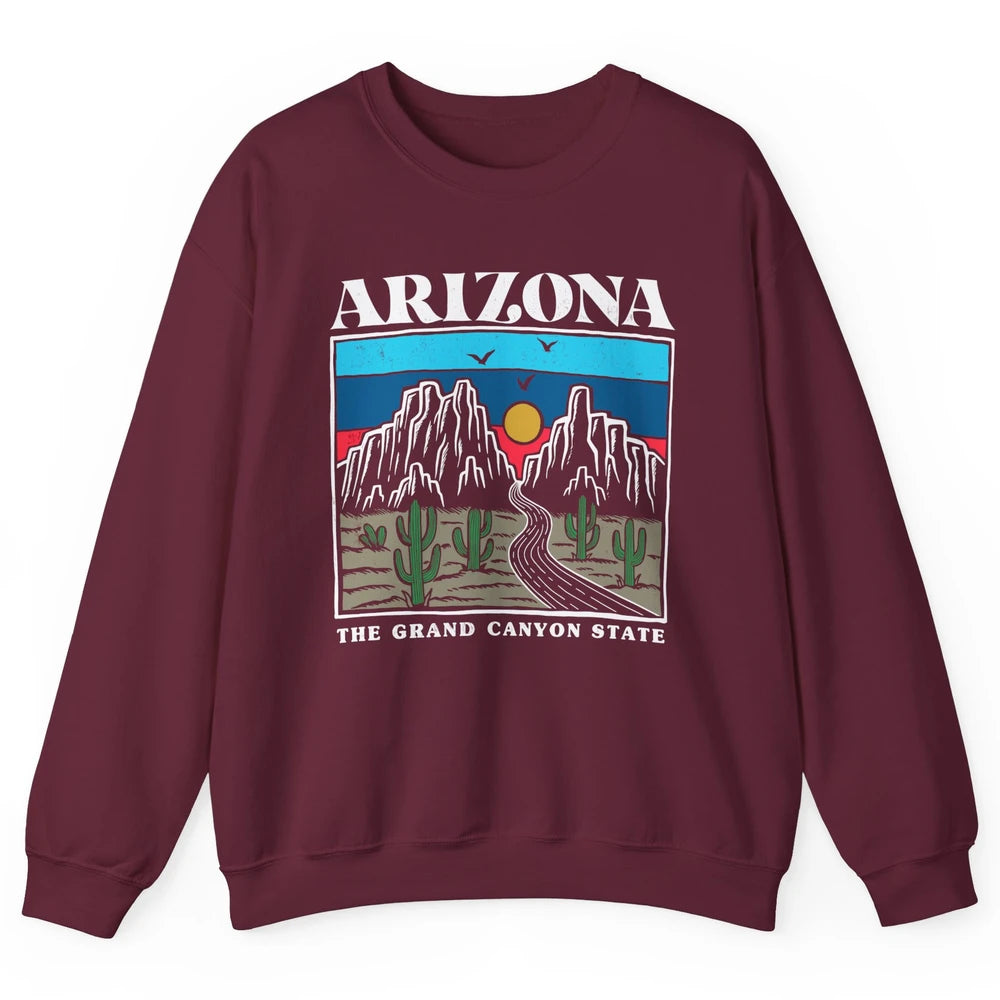 Retro Arizona Cactus Mountain The Grand Canyon State Hiking Unisex Crewneck Sweatshirt