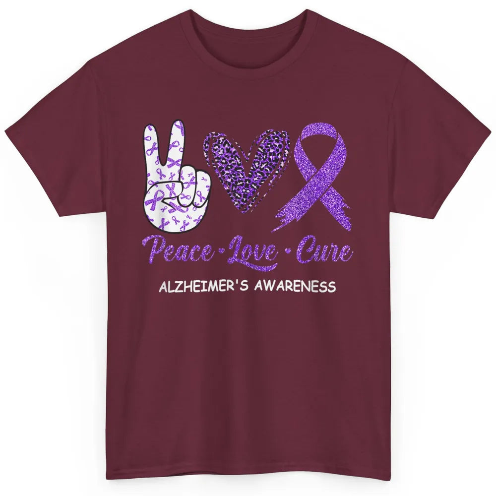 Peace Love Cure Purple Ribbon Alzheimer Disease Awareness Classic Unisex T-Shirt