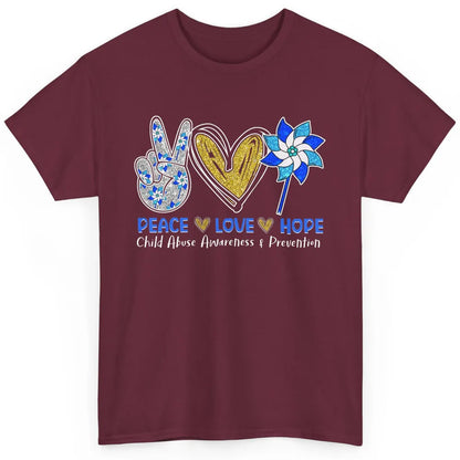 Peace Love Leopard Pinwheel Child Abuse Prevention Month Classic Unisex T-Shirt