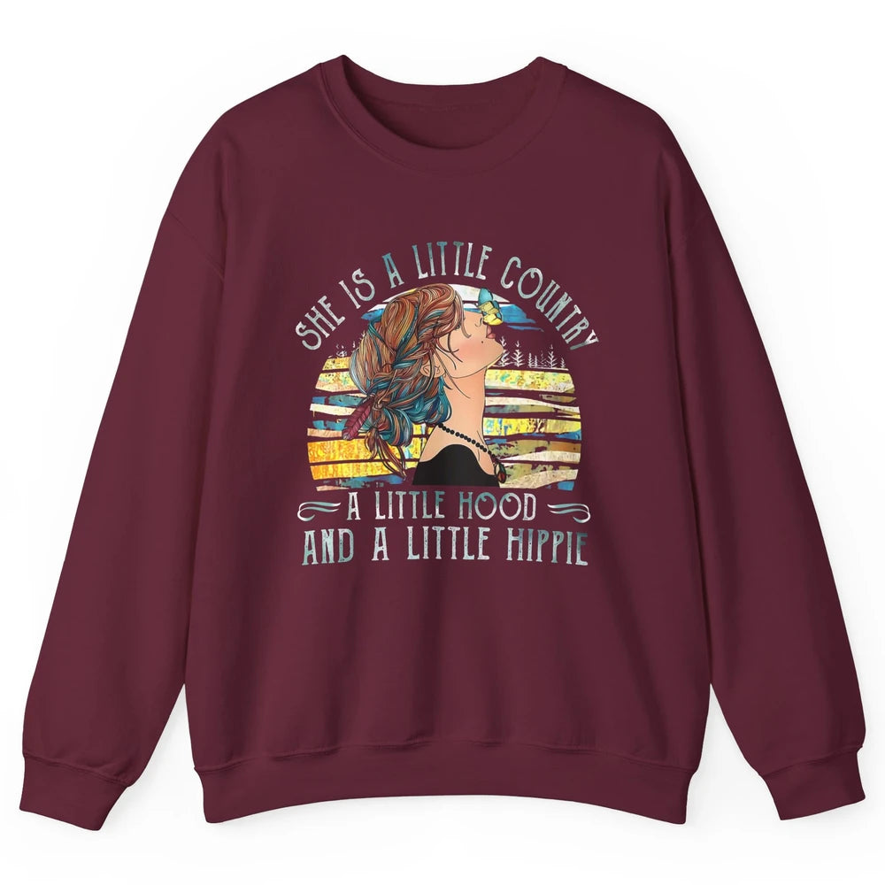 Retro Hippie Girl She's A Little Country A Little Hood Peace Unisex Crewneck Sweatshirt
