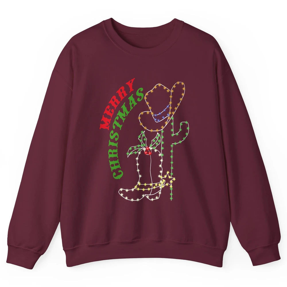 Retro Cowboy Merry Christmas Western Country Cowgirl Costume Unisex Crewneck Sweatshirt