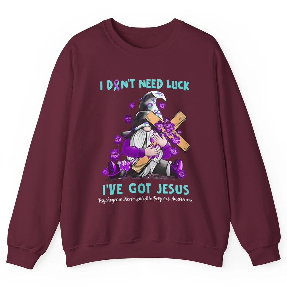 PNES Awareness Gnome I Don't Need Luck I've Got Jesus Faith Unisex Crewneck Sweatshirt