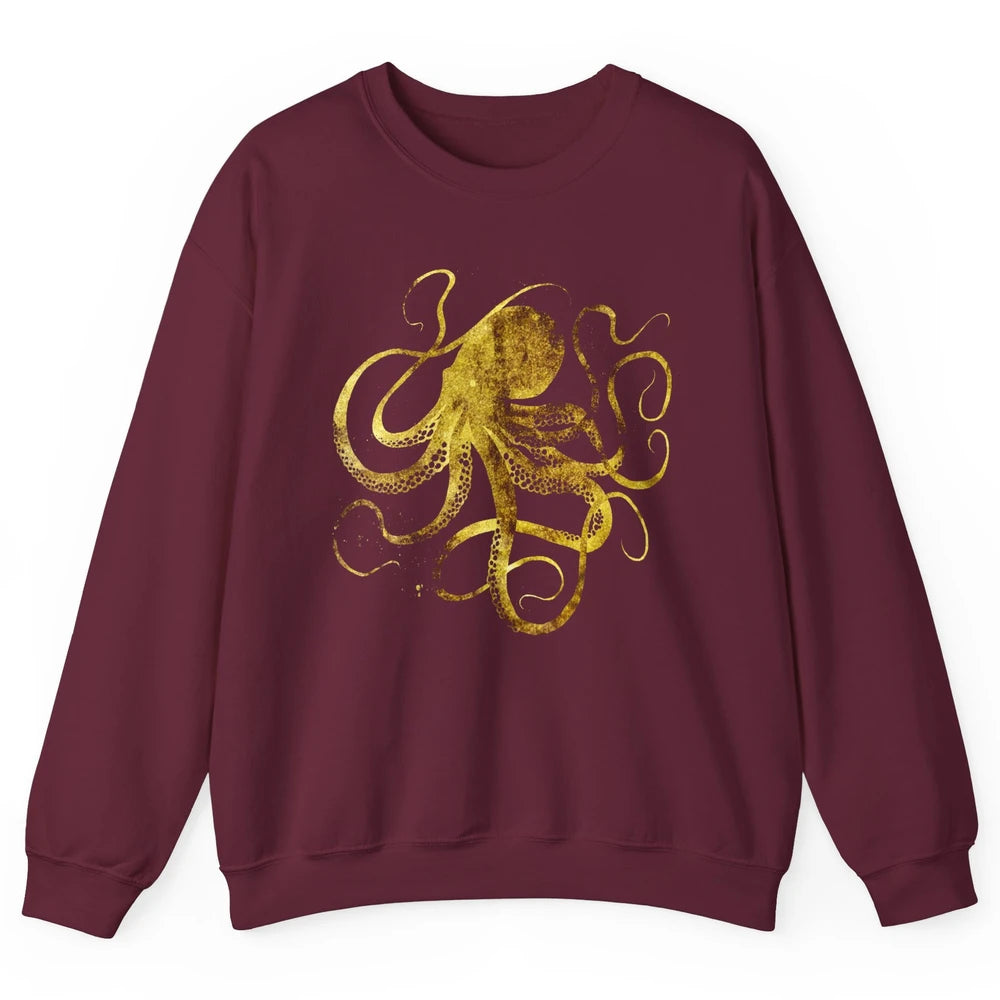 Octopus Japanese Calligraphy Gyotaku Traditional Art Print Unisex Crewneck Sweatshirt