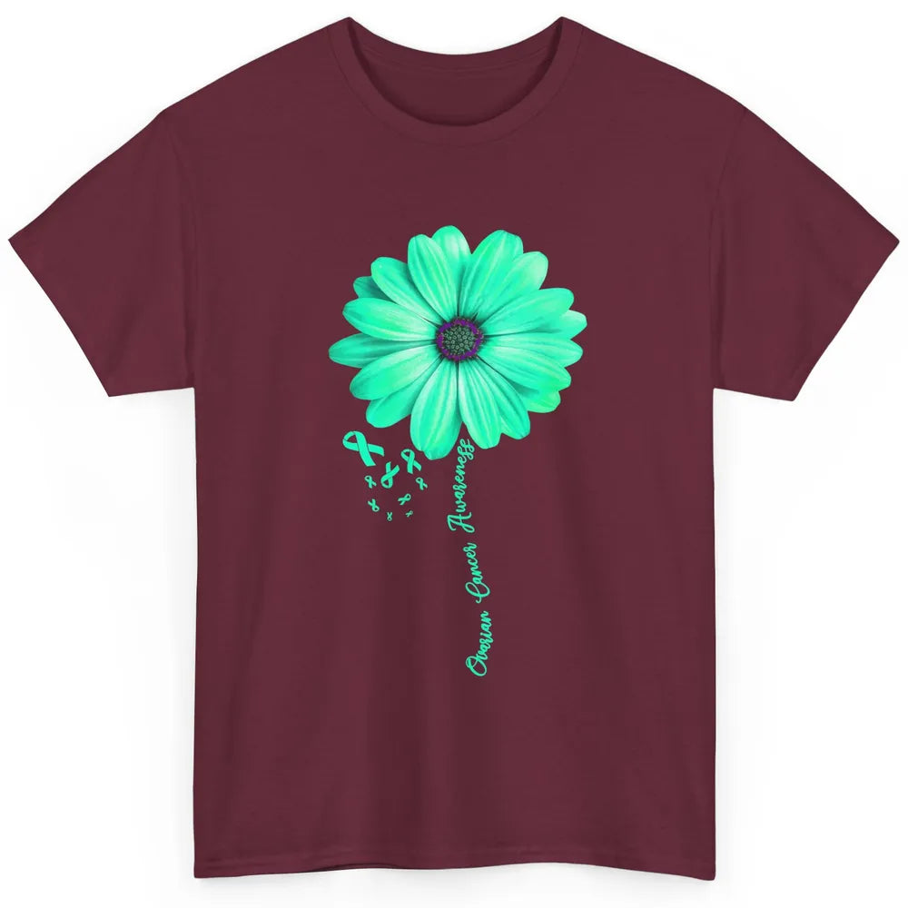 Ovarian Cancer Awareness Daisy Flower Teal Ribbon Cancer Classic Unisex T-Shirt