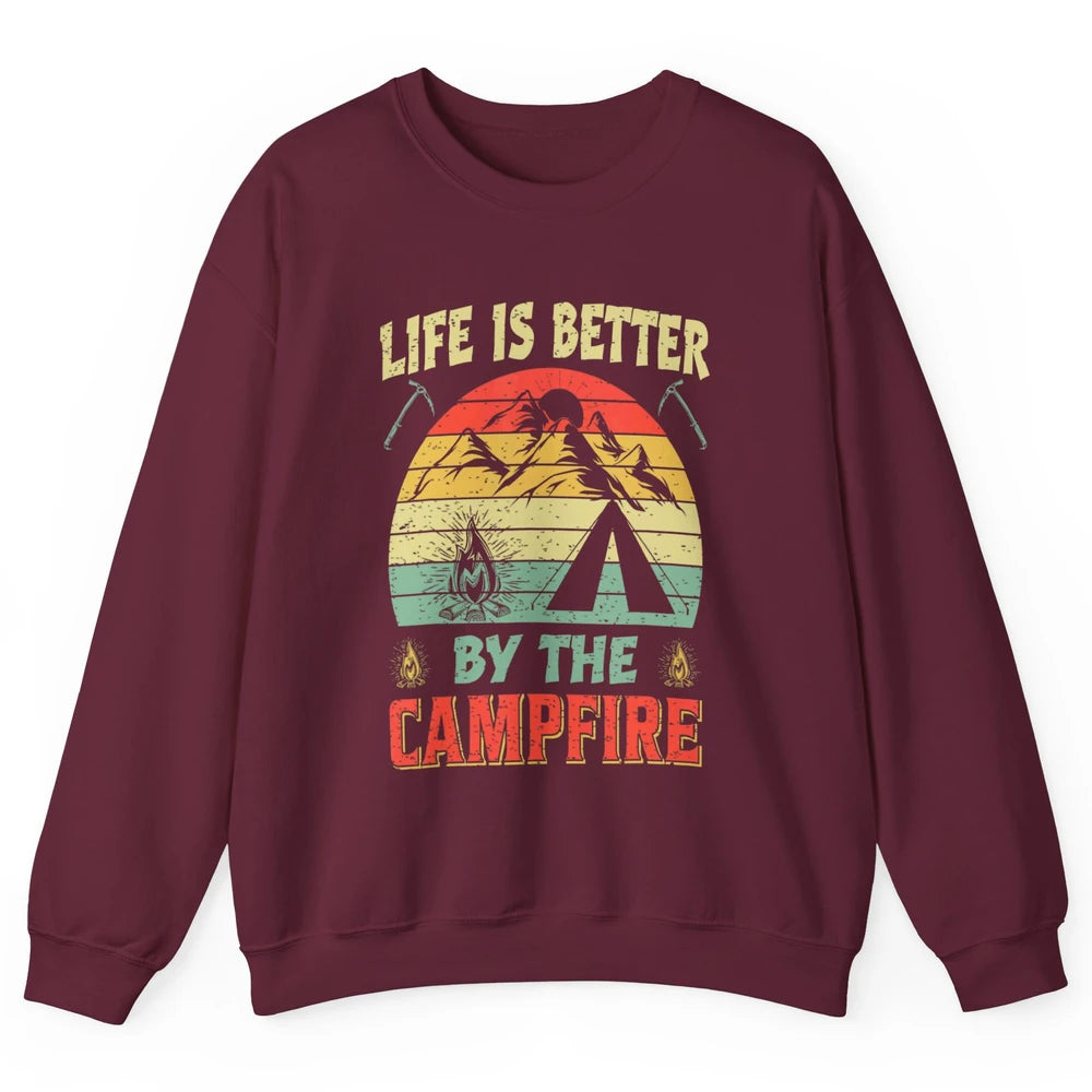 Retro Life Better By Campfire Happy Camp Nature Outdoor Camp Unisex Crewneck Sweatshirt