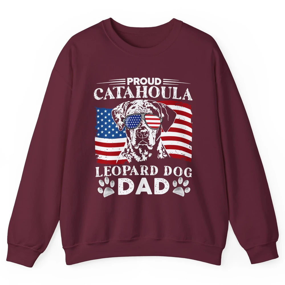 Proud Catahoula Leopard Dog Dad US Flag Patriotic 4th July Unisex Crewneck Sweatshirt