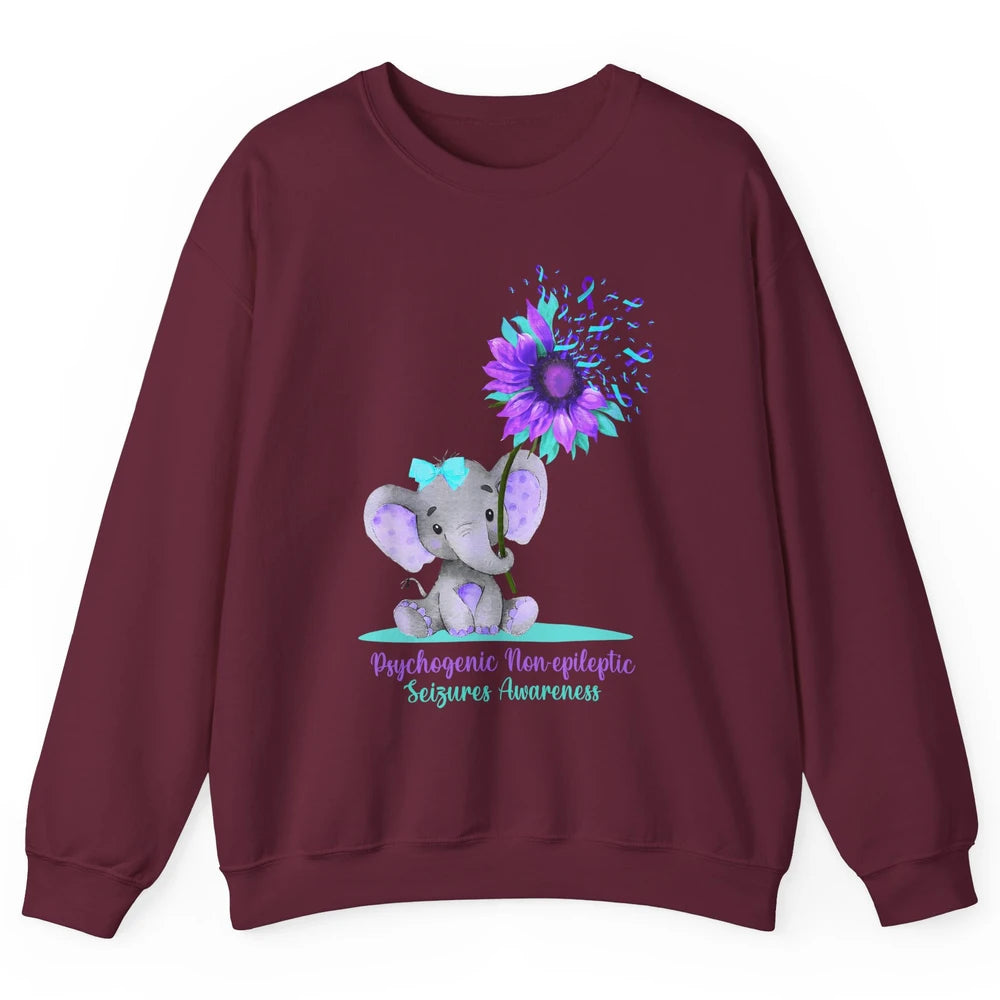 PNES Awareness Purple Teal Ribbon Sunflower Baby Elephant Unisex Crewneck Sweatshirt