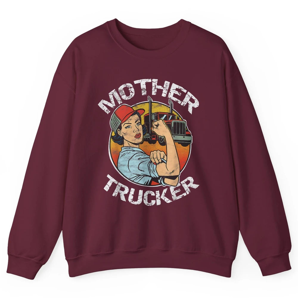 Retro Mother Trucker Truck Driver Mom Life Mothers Day Women Unisex Crewneck Sweatshirt
